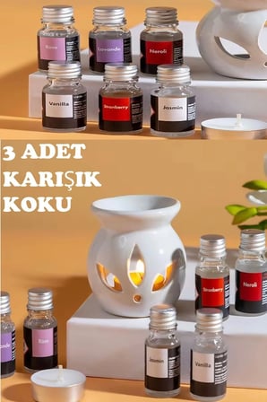 Sonx 3 lü Aromaterapi Uçucu Yağ Seti ve Seramik Buhurdanlık - Rahatlatıcı Oda Kokusu & Spa Deneyimi