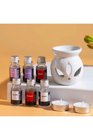 Sonx 3 lü Aromaterapi Uçucu Yağ Seti ve Seramik Buhurdanlık - Rahatlatıcı Oda Kokusu & Spa Deneyimi
