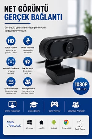 Webcam Orjınal 1080p Hd Konferans Kamera Dahili Mikrofon Görüntülü Sohbet Yayın Kamerası Hd Video Ae-112