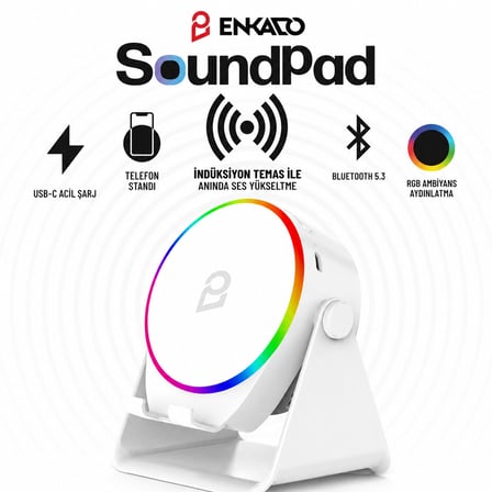 SOUNDPAD 5IN1 - 5W - 2000mAh TEMAS İLE SES YÜKSELTME - TELEFON STAND - USB-C ŞARJ BEYAZ İNDİKSİYON SES YÜKSELTİCİ BLUETOOTH HOPARLÖR SPEAKER EKD-S11