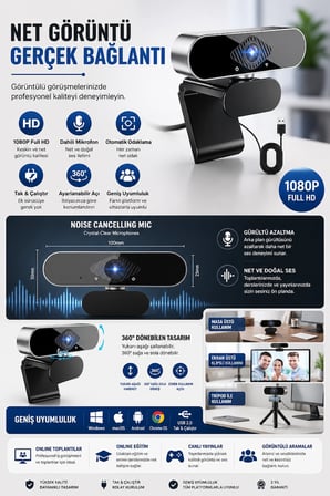 Webcam Orjınal 1080p Hd Konferans Kamera Dahili Mikrofon Görüntülü Sohbet Yayın Kamerası Hd Video Ae-104