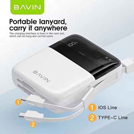 BAVIN PC009S Powerbank 22.5W Hızlı Şarj 10000mah Taşınabilir IOS ve Type-C Kablolu Şarj Cihazı