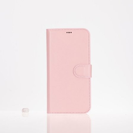 Apple iPhone 16 Pro uyumlu, Hakiki Deri, El Yapımı, Cüzdanlı Kılıf, Toz Pembe