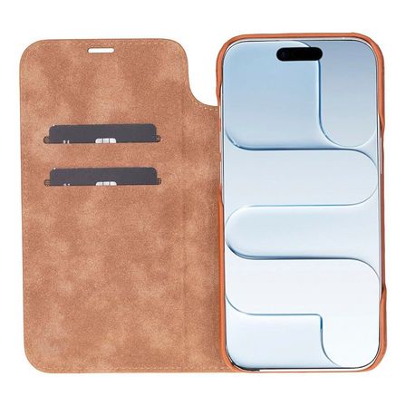Apple iPhone 17 Air için, Hakiki Deri, El Yapımı, Cüzdanlı Slim Kılıf, Mag safe ile uyumlu, İç Yüzeyi Kadife, Gölgeli Taba