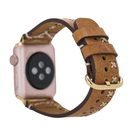 Apple Uyumlu Watch Uyumlu Deri Kordon 42-44-45mm Aqua V18 Taba