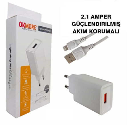 Okmore OKM-06 Lightning Hızlı Şarj Aleti Beyaz