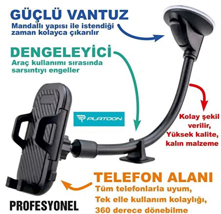 Platoon Profesyonel, Ayarlanabilir Ve Vantuzlu, Extra Güçlü Telefon Tutucu