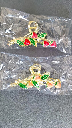 BÜYÜK BOY ÇİLEK FİGÜRLÜ METAL MANDAL SAÇ TOKASI