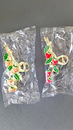 BÜYÜK BOY ÇİLEK FİGÜRLÜ METAL MANDAL SAÇ TOKASI