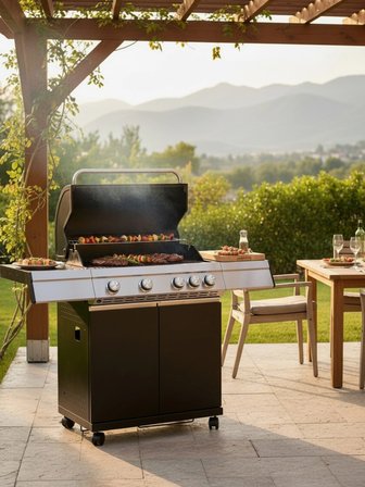 Gazlı Barbekü Mangal 4+1 Brülörlü Döküm Izgaralı 136x54x115 cm 