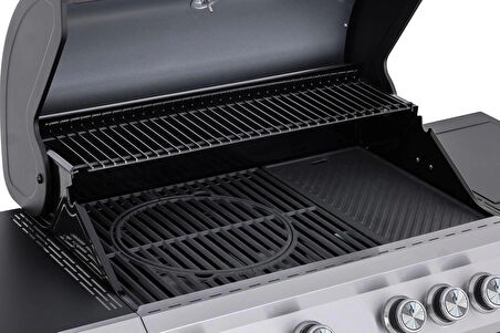 Paxton Gazlı Mangal 4+ 1 Brülörlü Büyük Barbekü  Döküm Izgara Kapaklı Termometreli