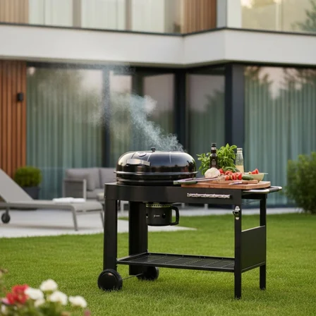 Tezgahlı Kapaklı Mangal Tekerli Kömürlü Mangal Geniş Izgara Alanı Siyah Barbekü