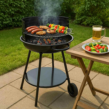 Yuvarlak Kömürlü Mangal Ayarlanabilir Krom ızgara 50cm Kömürlü Barbekü 