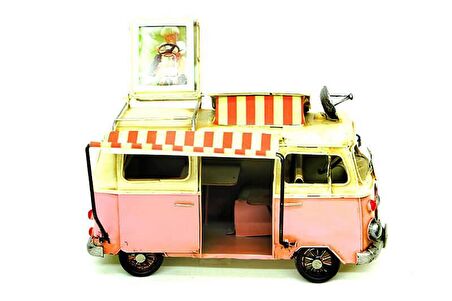 Dekoratif Metal Minibüs Çerçeveli ve Tenteli Vintage Hediyelik