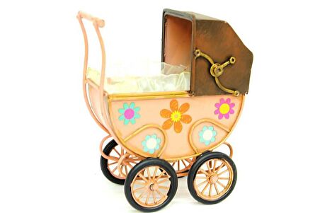 Dekoratif Metal Bebek Arabası Biblo Vintage Hediyelik