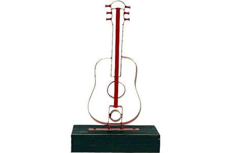 Obje Gitar Ahşap Standlı Biblo Dekoratif Ev Ofis Hediyelik