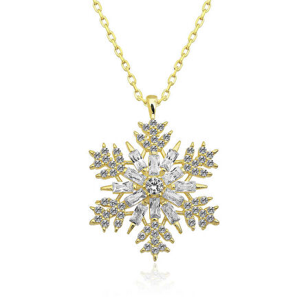 925 Ayar Gümüş Gold Kar Tanesi Kadın Gümüş Kolye