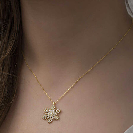 925 Ayar Gümüş Gold Kar Tanesi Kadın Gümüş Kolye