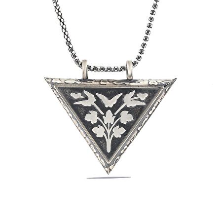 925 Ayar Gümüş Üçgen İçi Açılabilen Çiçek Muskalık Gümüş Kolye