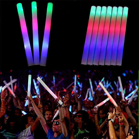 Led Işıklı Rengarenk Sünger Parti Çubuk Işıklı Kauçuk Sopa 46 cm