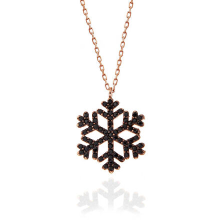 925 Ayar Gümüş Rose Siyah Taşlı Kar Tanesi Kadın Kolye