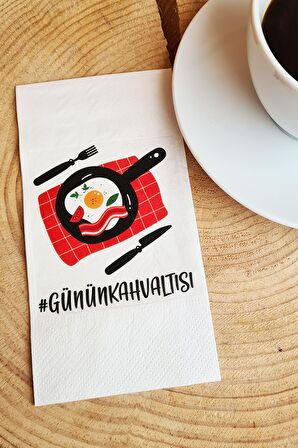 Sunum Peçetesi - Günün Kahvaltısı Yazılı Kahvaltı Sofrası Sunum Peçetesi