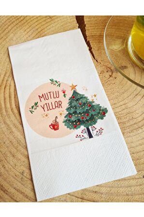 Sunum Peçetesi - Mutlu Yıllar Yazılı Yılbaşı Masası Sunum Peçetesi