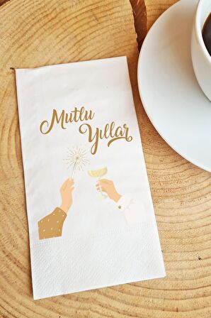 Sunum Peçetesi - Kadehli Mutlu Yıllar Sunum Peçetesi