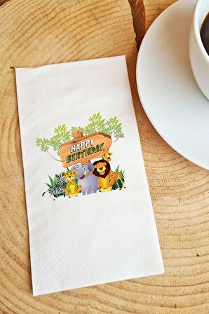 Sunum Peçetesi Safari Happy Birthday Yazılı Kağıt Peçete