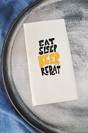 Sunum Peçetesi Eat Sleep Beer Konuşan Kağıt Peçete
