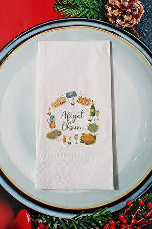 Afiyet Olsun Yazılı Yılbaşı Sofram Yeni Yıl Sunum Peçetesi