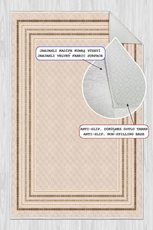 Modern Çerçeveli Baskılı Kaymaz Yıkanabilir Salon Oturma Odası Mutfak Antre Halısı Yolluk