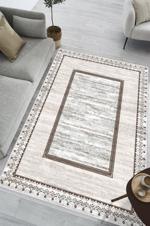 Çerçeveli Klasik Desen Baskılı Kaymaz Yıkanabilir Salon Oturma Odası Mutfak Halısı Yolluk