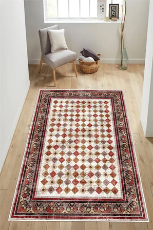 Renkli Kilim Desenli Baskılı Kaymaz Yıkanabilir Salon Oturma Odası Mutfak Antre Halısı Yolluk