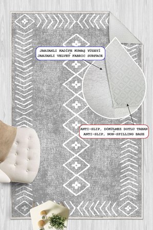 Modern Etnik Kilim Desenli Dijital Baskılı Yıkanabilir Kaymaz Taban Salon Halısı Yolluk