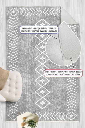 Modern Etnik Kilim Desenli Dijital Baskılı Yıkanabilir Kaymaz Taban Salon Halısı Yolluk