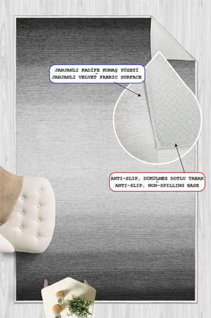 Gri Degrade Desenli Baskılı Kaymaz Yıkanabilir Salon Oturma Odası Mutfak Antre Halısı Yolluk