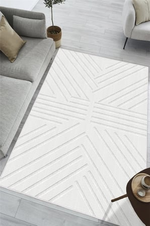 Modern Beyaz Desen Baskılı Kaymaz Yıkanabilir Salon Oturma Odası Mutfak Antre Halısı Yolluk