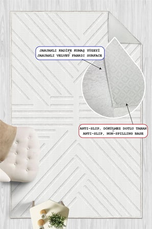Modern Beyaz Desen Baskılı Kaymaz Yıkanabilir Salon Oturma Odası Mutfak Antre Halısı Yolluk