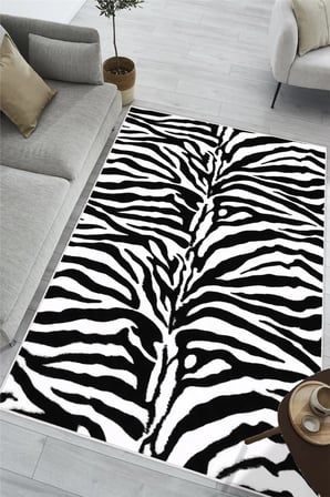 Zebra Desenli Dijital Baskılı Kaymaz Yıkanabilir Salon Oturma Odası Antre Mutfak Halısı Yolluk