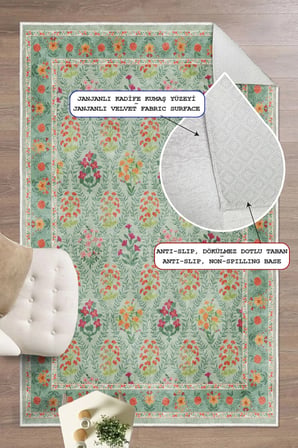 Modern Floral Desen Baskılı Kaymaz Yıkanabilir Salon Oturma Odası Mutfak Balkon Halısı Yolluk