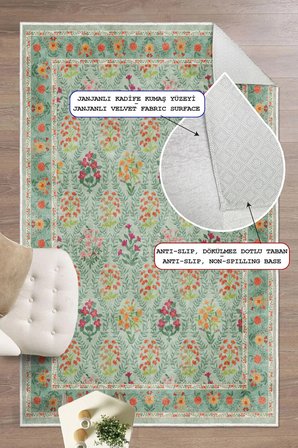 Modern Floral Desen Baskılı Kaymaz Yıkanabilir Salon Oturma Odası Mutfak Balkon Halısı Yolluk