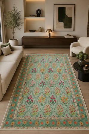 Modern Floral Desen Baskılı Kaymaz Yıkanabilir Salon Oturma Odası Mutfak Balkon Halısı Yolluk