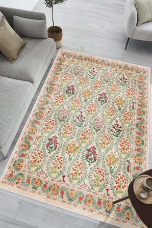 Vintage Floral Desen Baskılı Yıkanabilir Kaymaz Şönil Halı Salon Oturma Odası Mutfak Halısı Yolluk