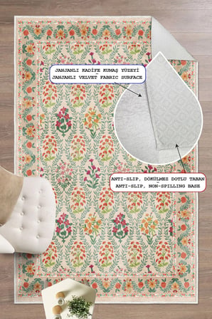 Modern Floral Desen Baskılı Kaymaz Yıkanabilir Salon Oturma Odası Mutfak Balkon Halısı Yolluk