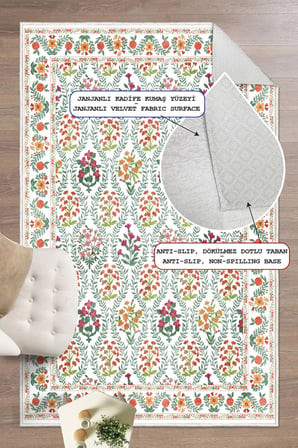 Modern Floral Desen Baskılı Kaymaz Yıkanabilir Salon Oturma Odası Mutfak Balkon Halısı Yolluk