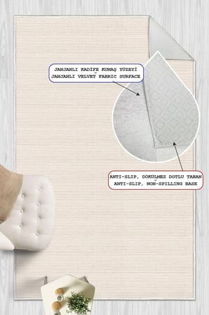 Modern Minimalist Yatay Çizgili Beyaz Dijital Baskılı Yıkanabilir Kaymaz Taban Salon Halısı Yolluk