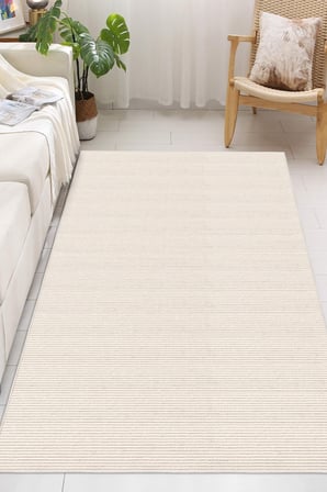 Modern Minimalist Yatay Çizgili Beyaz Dijital Baskılı Yıkanabilir Kaymaz Taban Salon Halısı Yolluk