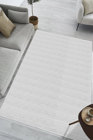 Modern Minimalist Yatay Çizgili Beyaz Dijital Baskılı Yıkanabilir Kaymaz Taban Salon Halısı Yolluk
