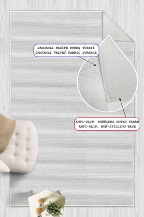 Modern Minimalist Yatay Çizgili Beyaz Dijital Baskılı Yıkanabilir Kaymaz Taban Salon Halısı Yolluk